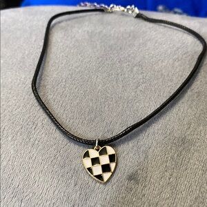 Checkered Heart Pendant Necklace Choker